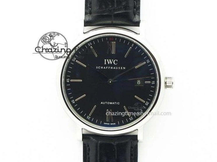 MIROTIME 0511 GoodFit Portofino SCHAFFHAUSEN SS MKF 1:1 V2 Best Edition Black Dial On Black Leather Strap A 7350